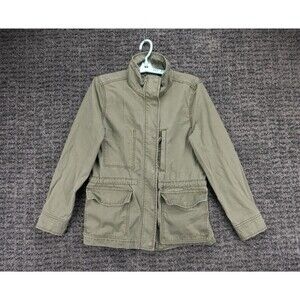 Madewell Passage Jacket Womens Medium Green Canvas Full Zip Snap Field Military